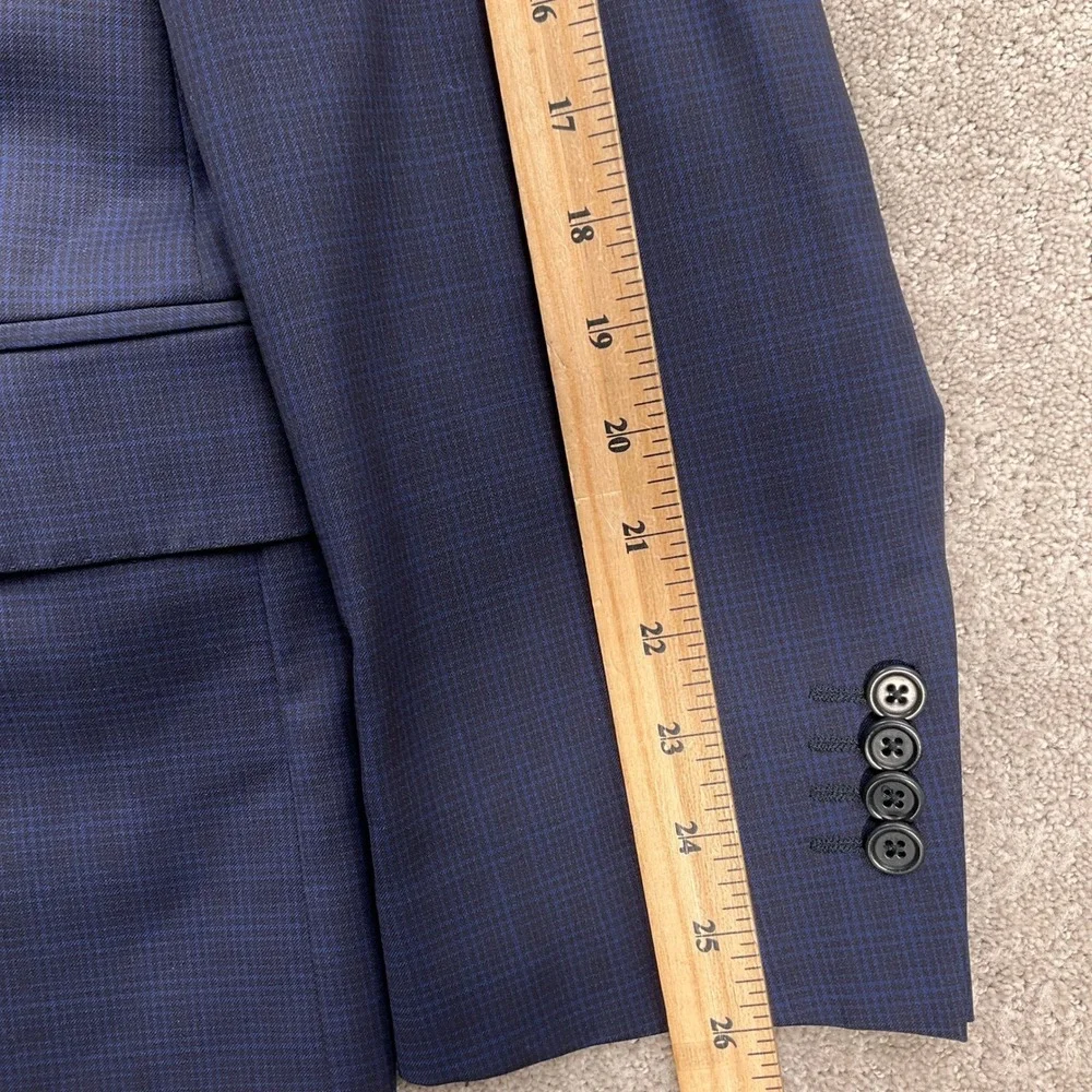 Alberto Zimni Blazer Mens 46R Blue Check REDA Super 150s Wool Italy‎ Suit Jacket